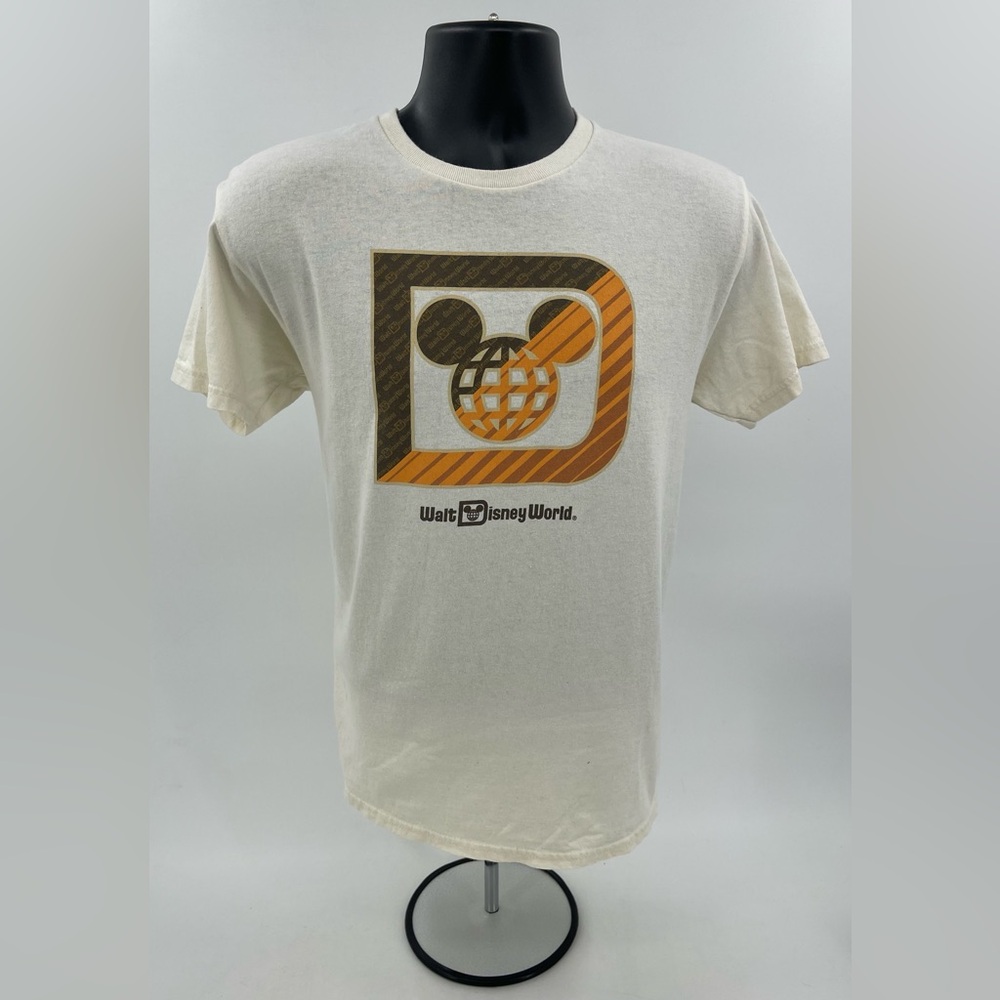 Walt Disney World WDW Disney Parks Shirt Beige Orange Mickey Mouse Mens Medium M